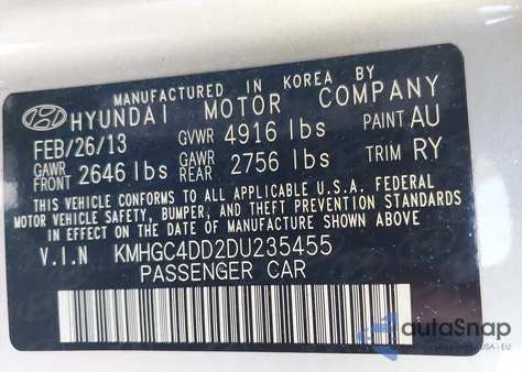 2013 Hyundai Genesis 3.8 из США, поврежденный, VIN KMHGC4DD2DU235455